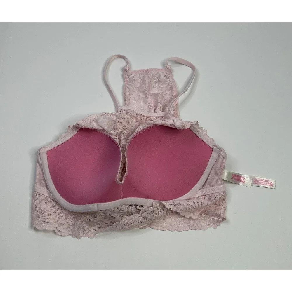 VICTORIA'S SECRET PINK Womens Small Lace Bralette Bra Light Pink Underwire V-day
